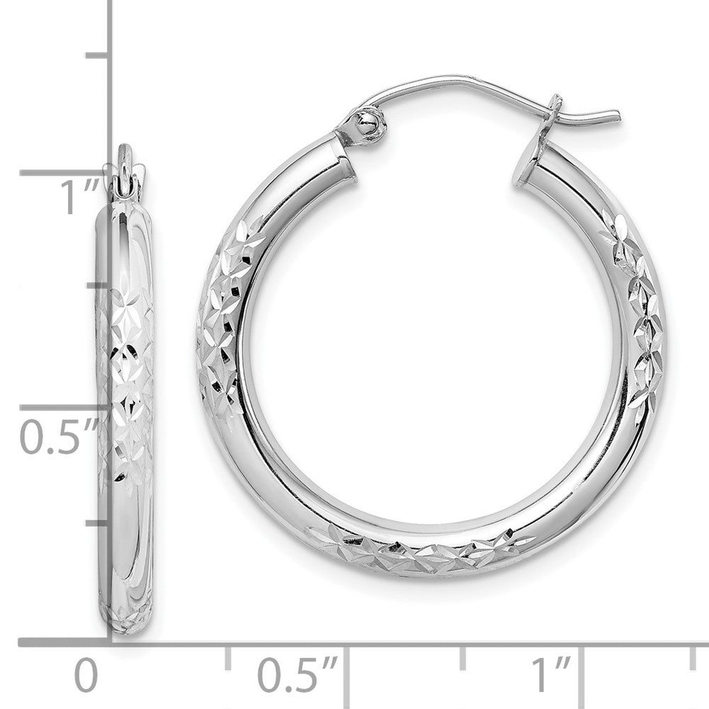 10K White Gold Diamond Cut 3mm Hoop Earrings