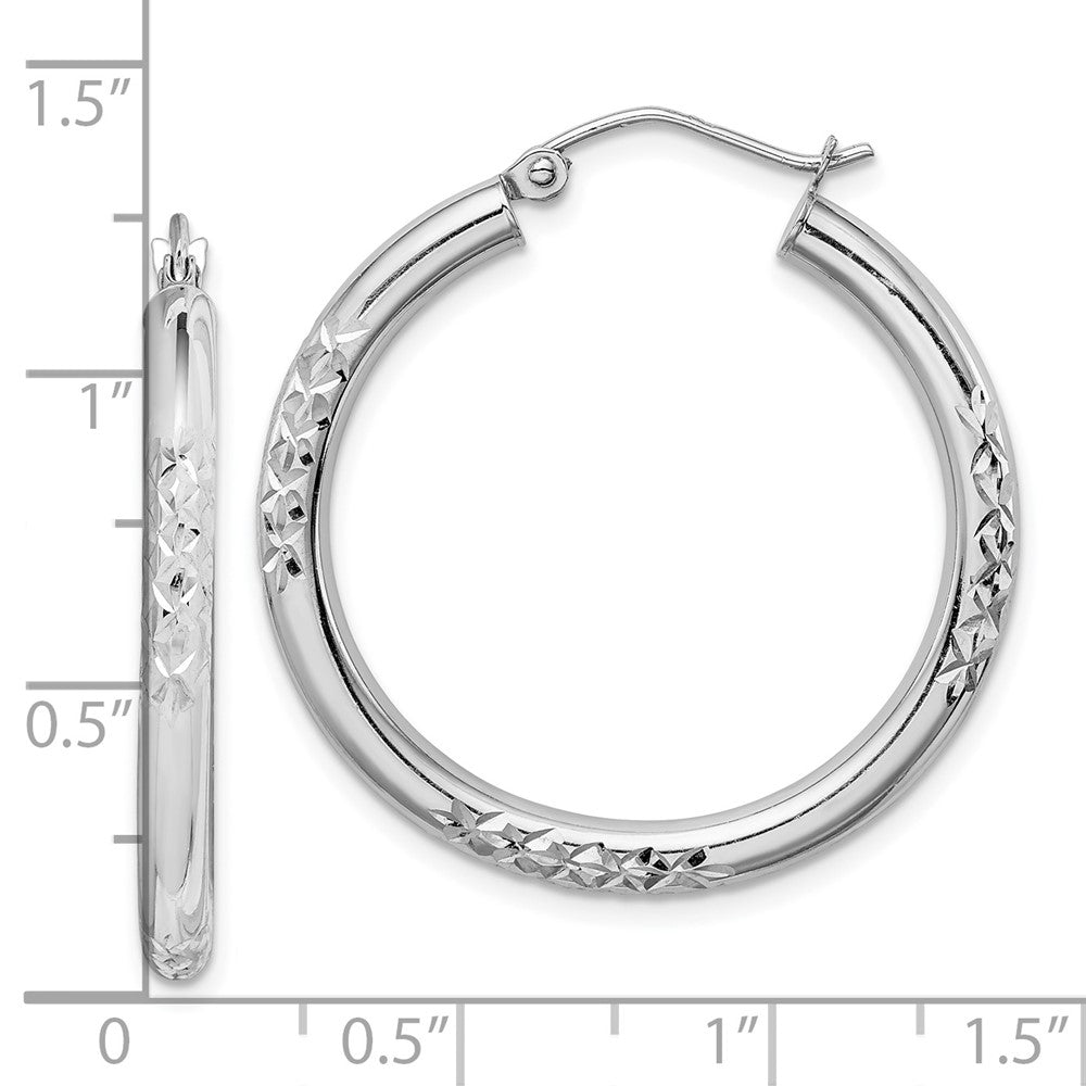 10K White Gold Cut 3mm Hoop Earrings