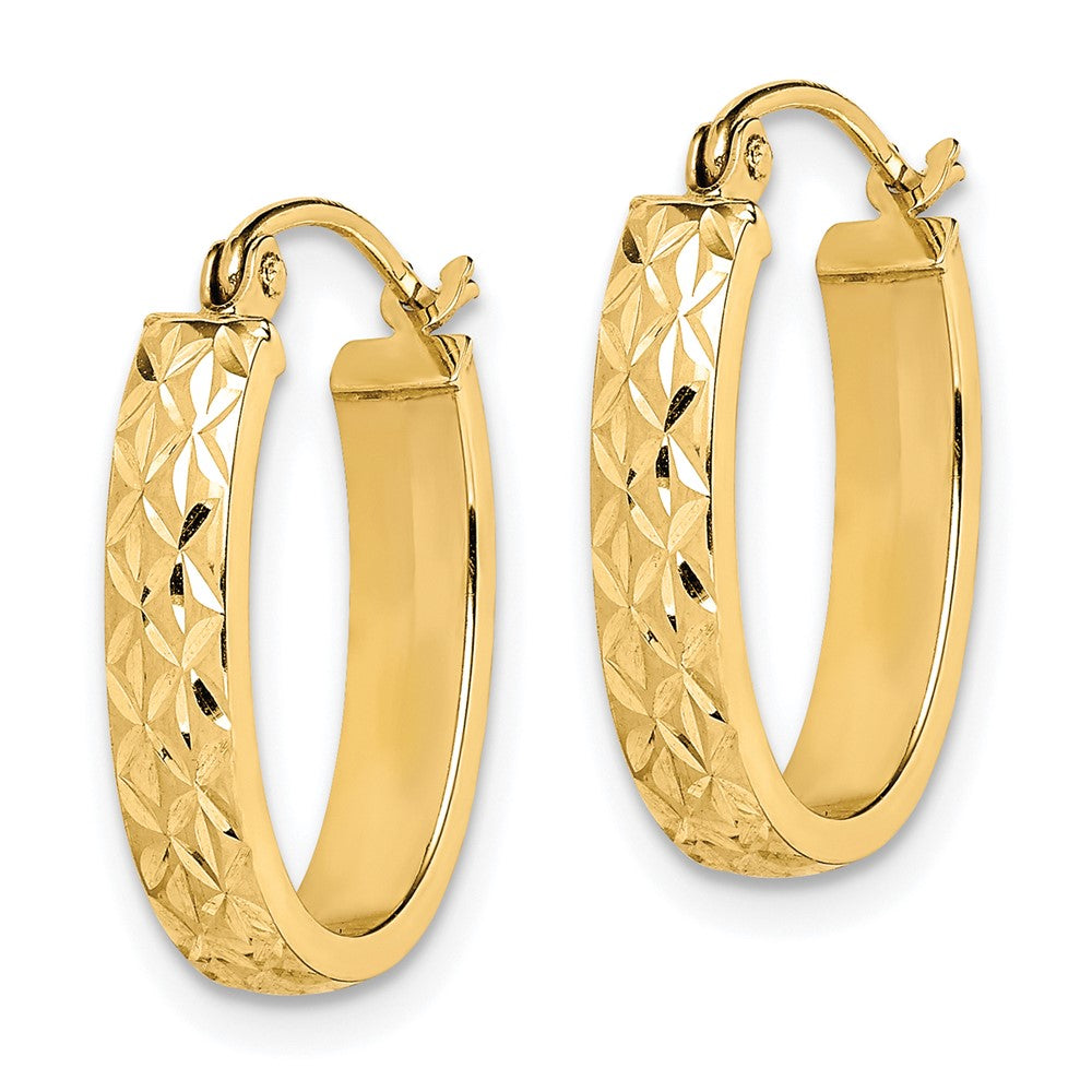 10K Diamond Cut Oval Hoop Earrings