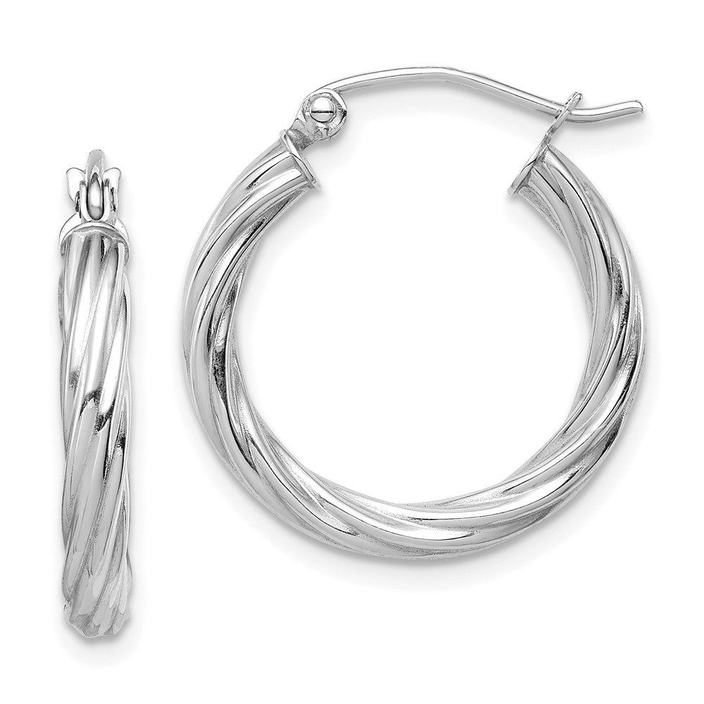 10k White Gold Polished 3mm Twisted Hoop Earrings