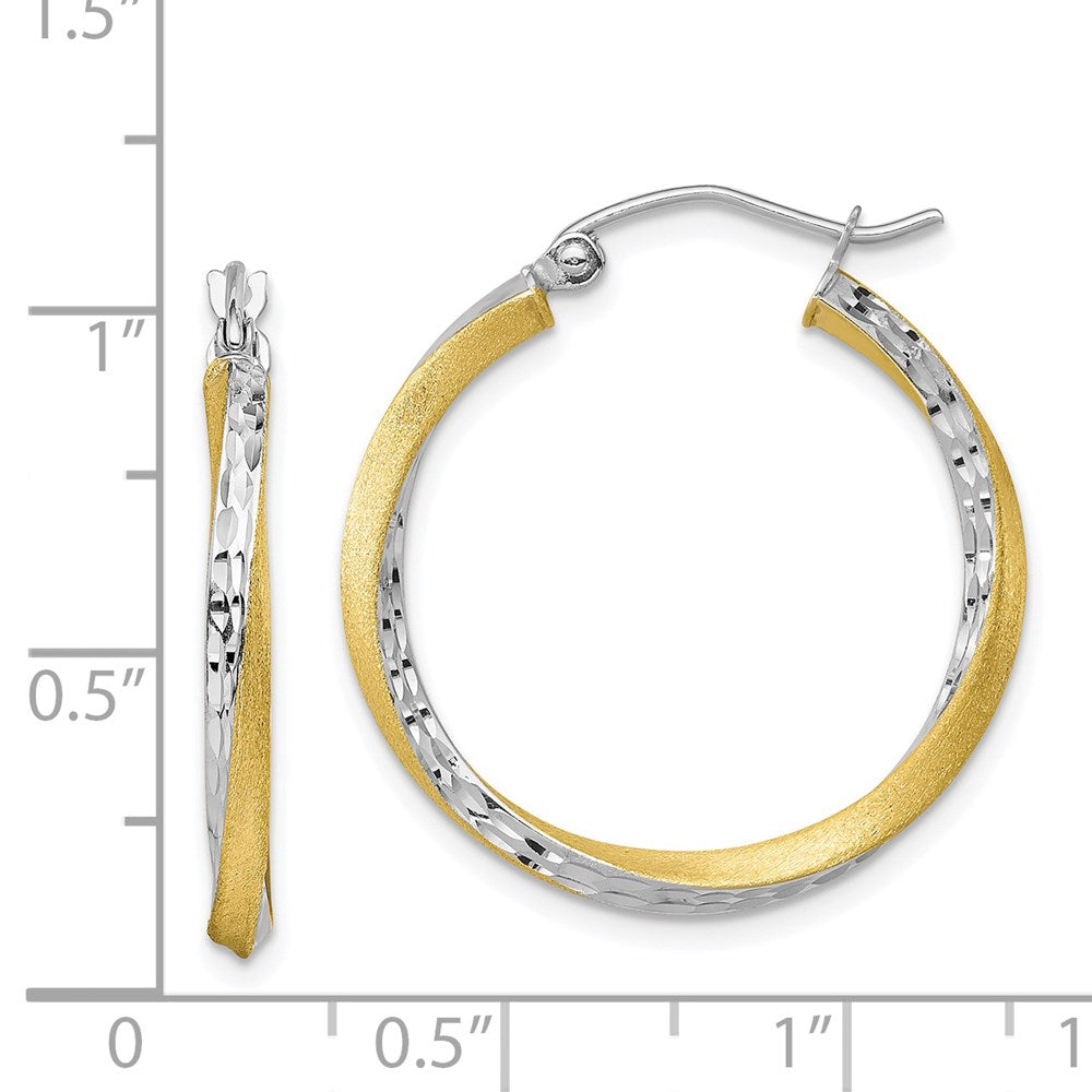 10k & Rhodium Diamond-cut 2.5mm Twisted Hoop Earrings