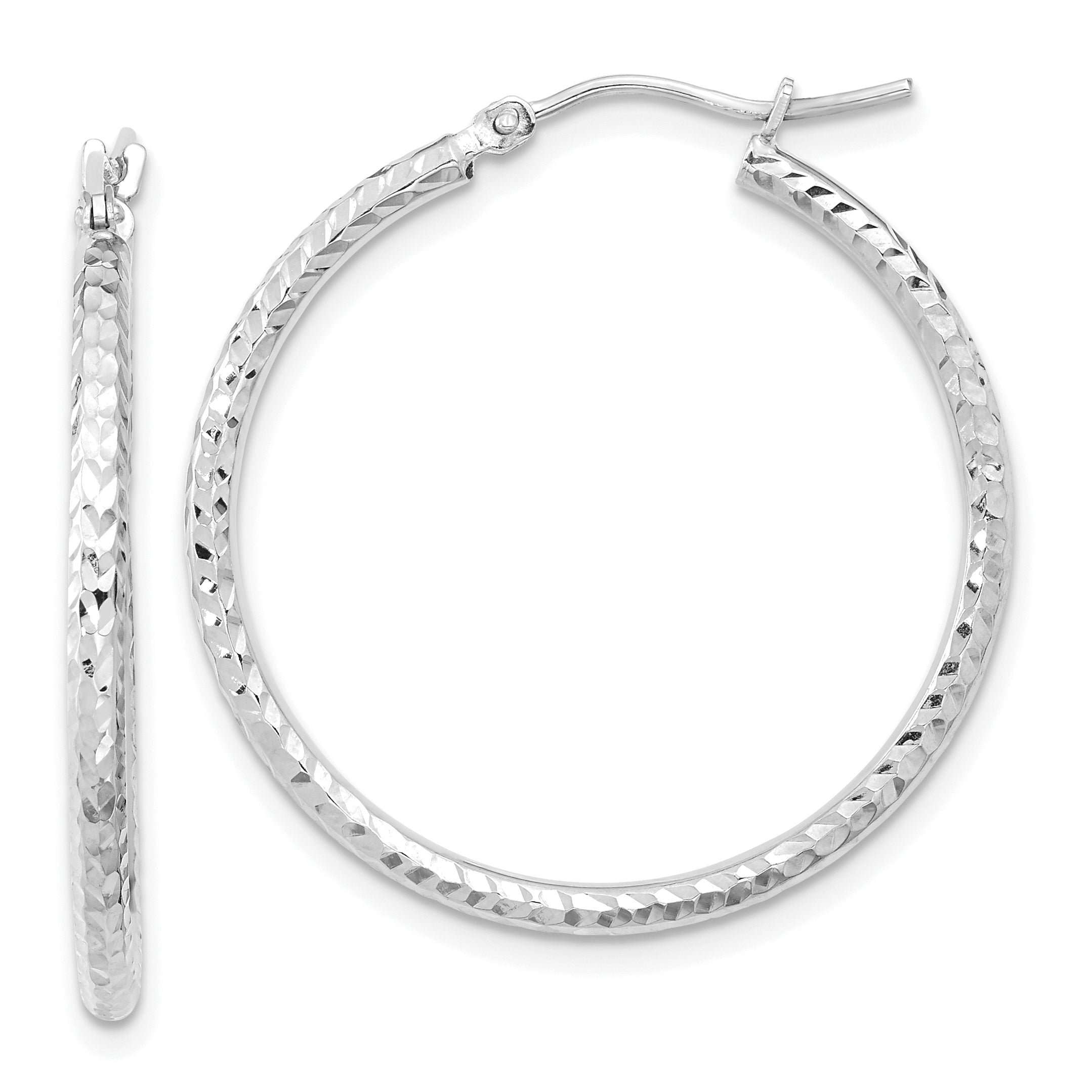 10k White Gold Diamond-cut 2mm Round Tube Hoop Earrings 10TC394W