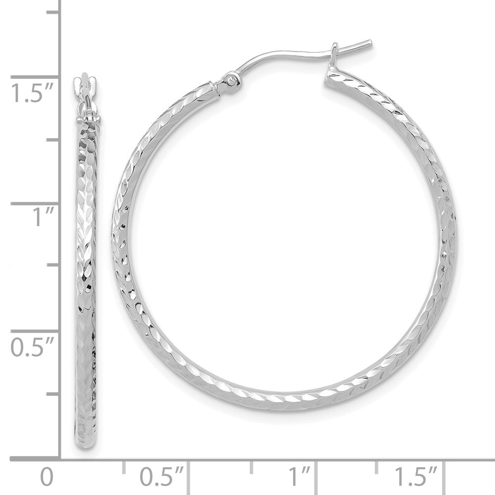 10k White Gold Diamond-cut 2mm Round Tube Hoop Earrings