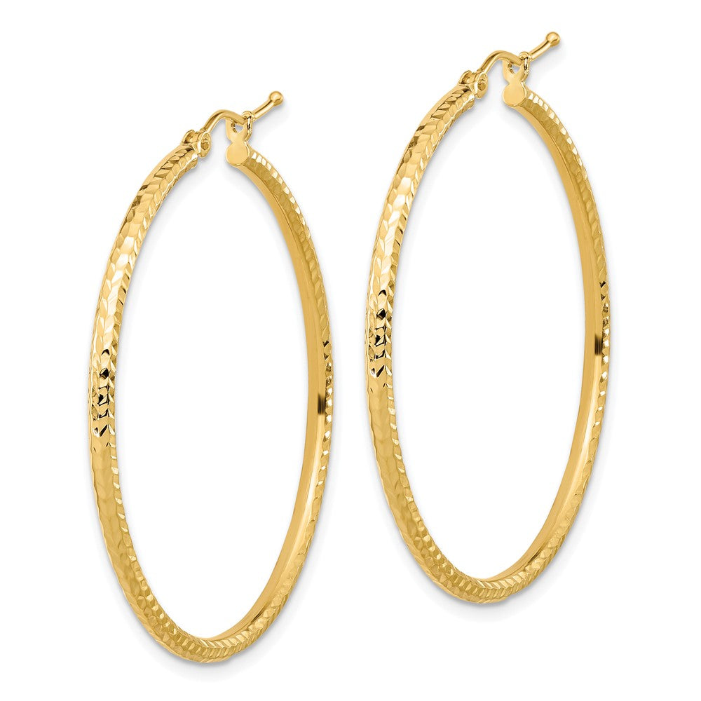 10k Diamond-cut 2mm Round Tube Hoop Earrings