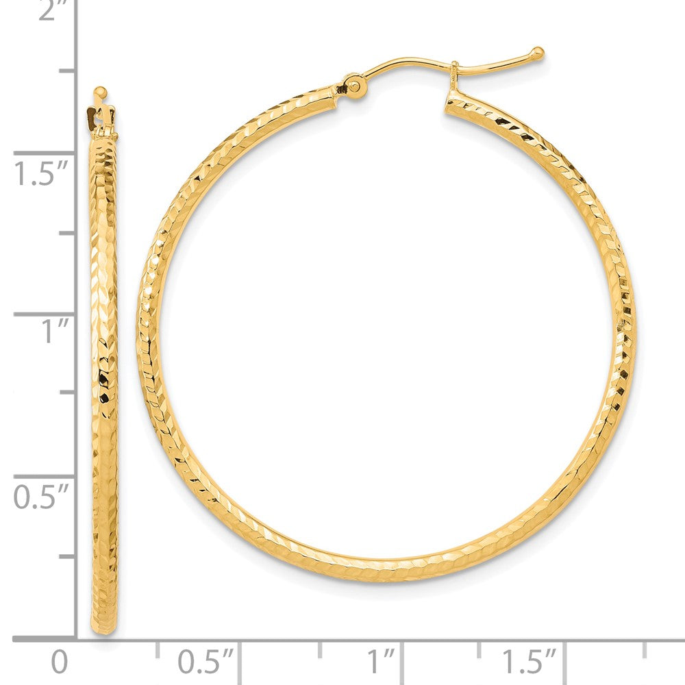 10k Diamond-cut 2mm Round Tube Hoop Earrings