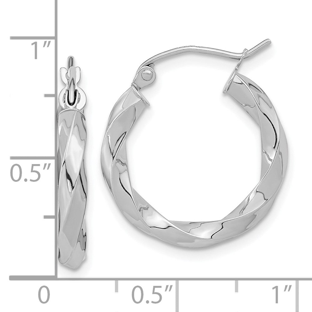 10k White Gold 3mm Twisted Hoop Earrings