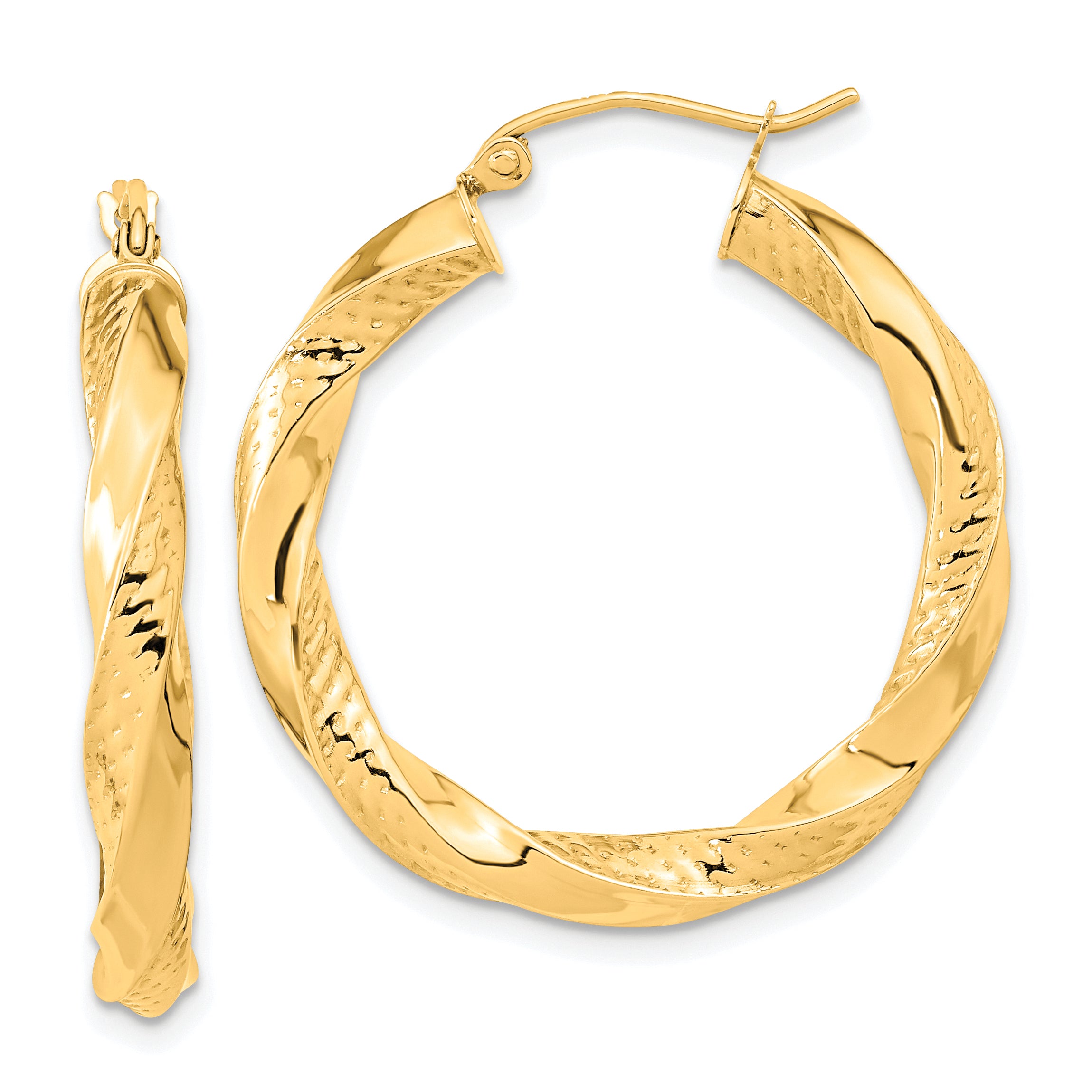 10k Polished & Textured Twist Hoop Earrings 10TC403