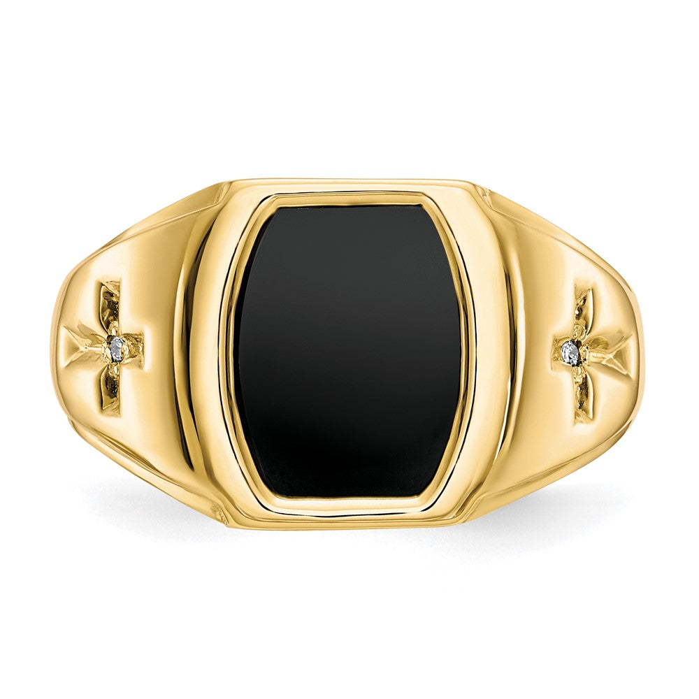 10k Onyx & .01ct Diamond Mens Cross Ring