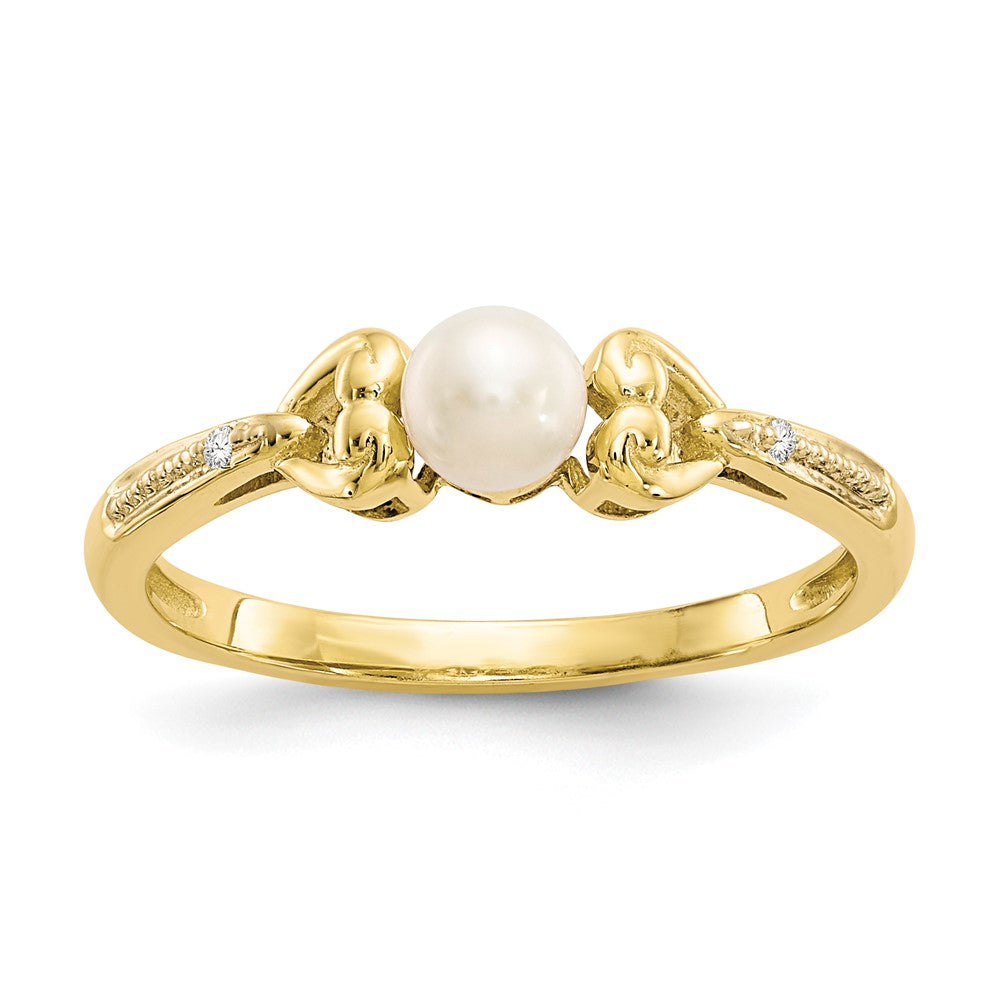 10K FW Cultured Pearl and Diamond Ring