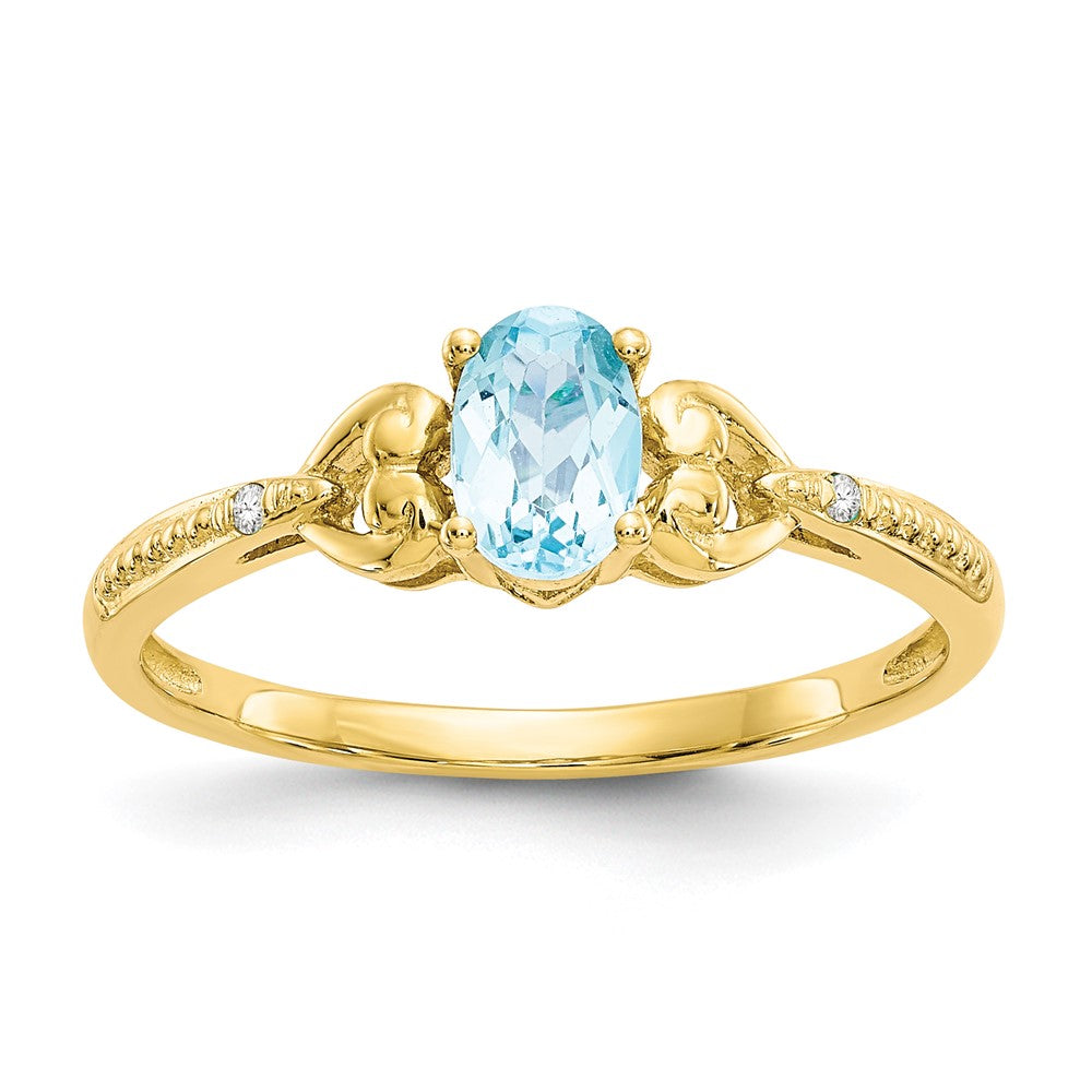 10K Light Swiss Blue Topaz and Diamond Ring