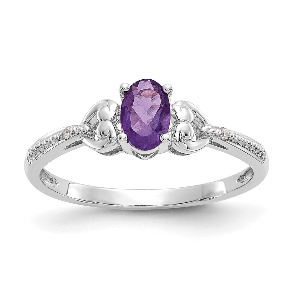 10k White Gold Amethyst and Diamond Ring