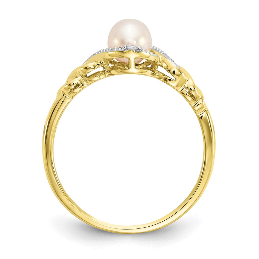 10K FW Cultured Pearl and Diamond Ring