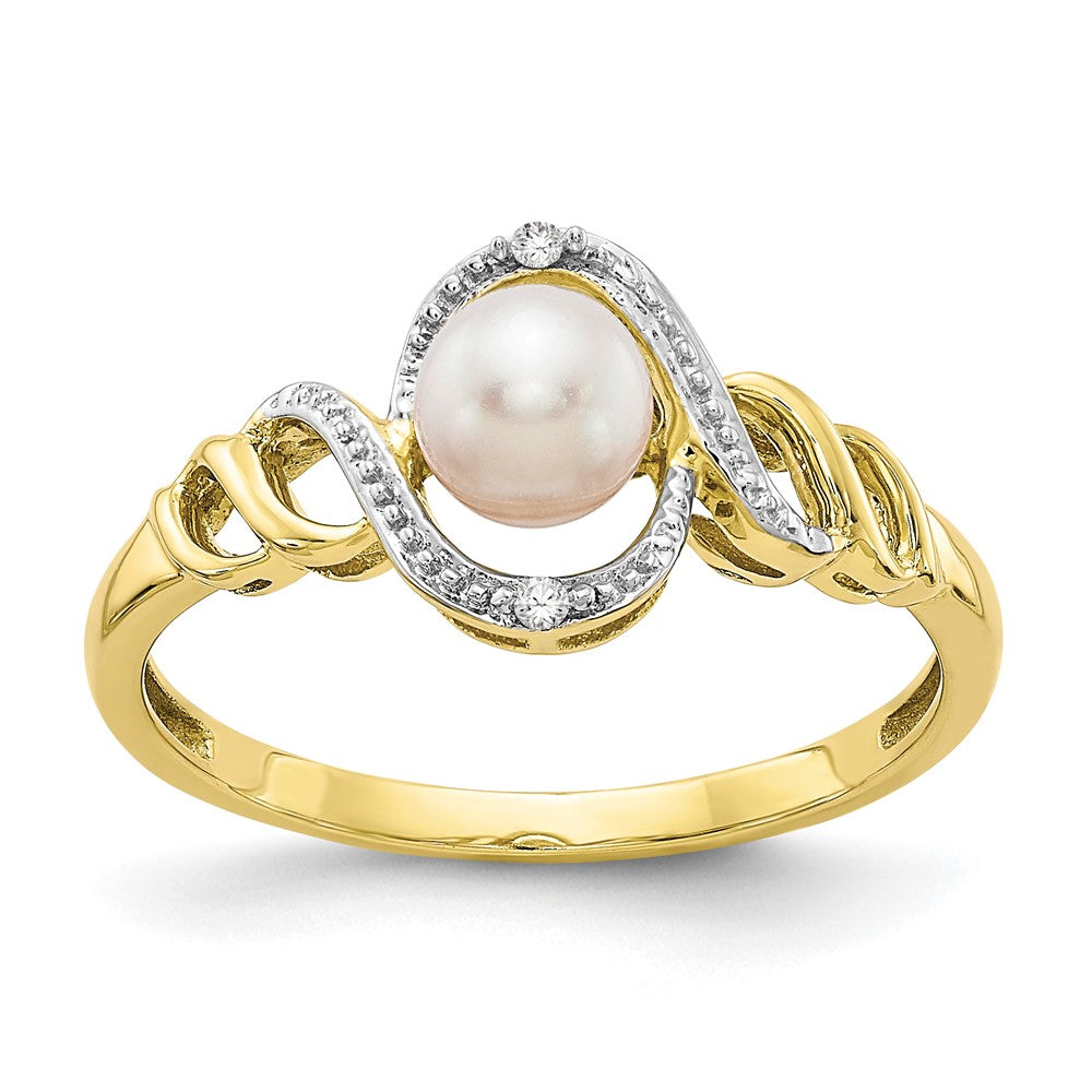 10K FW Cultured Pearl and Diamond Ring