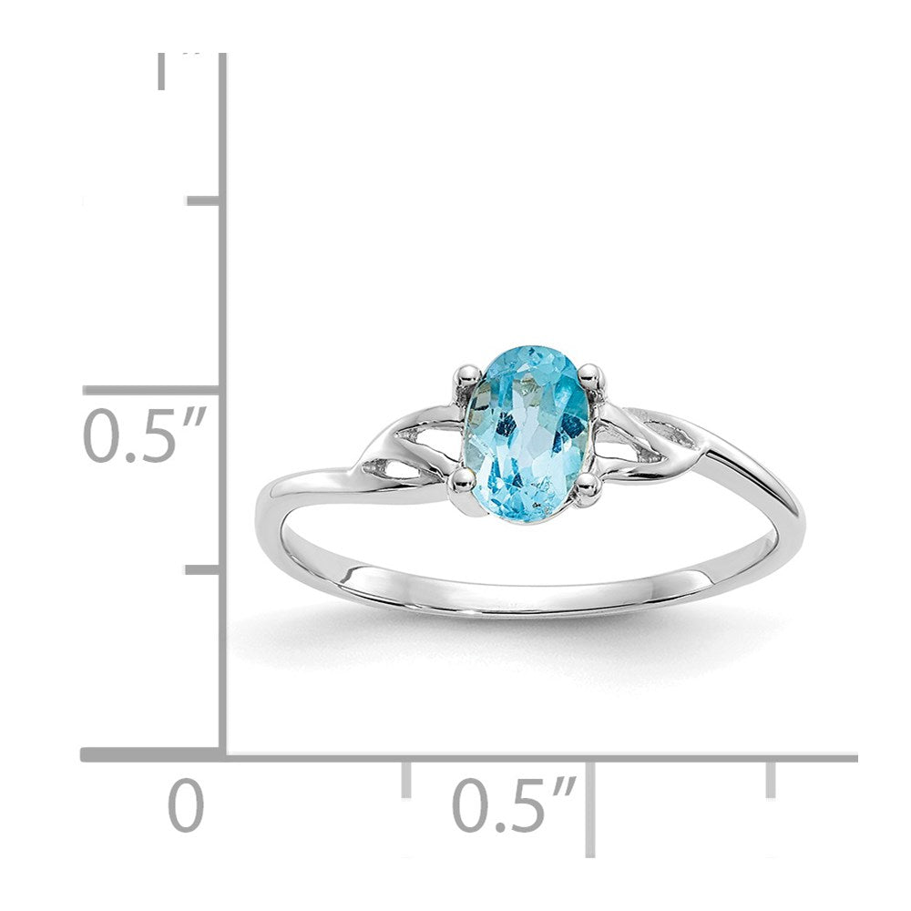 10k White Gold Polished Genuine Blue Topaz Birthstone Ring