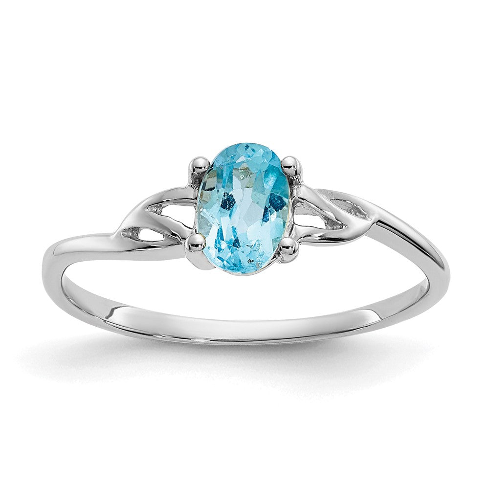 10k White Gold Polished Genuine Blue Topaz Birthstone Ring