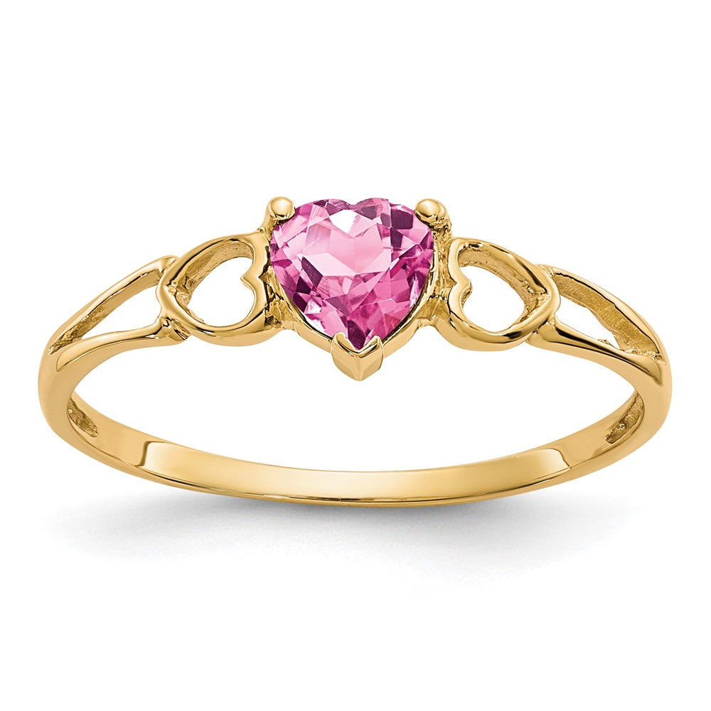 10k Polished Genuine Pink Tourmaline Birthstone Ring