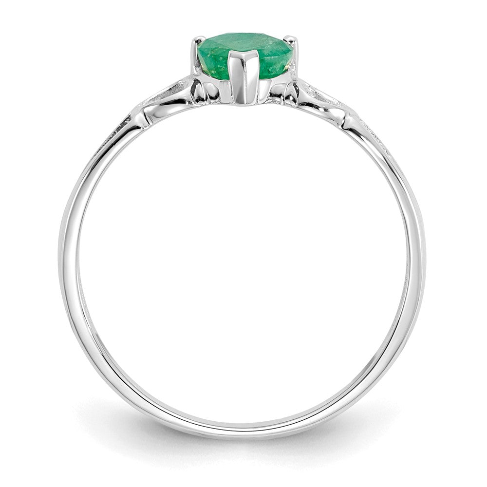 10k White Gold Polished Genuine Emerald Birthstone Ring