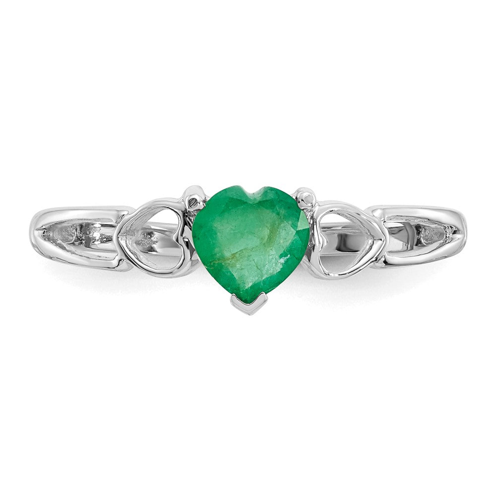 10k White Gold Polished Genuine Emerald Birthstone Ring