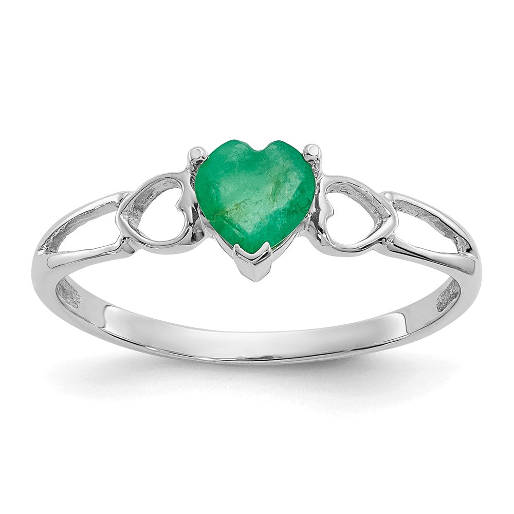 10k White Gold Polished Genuine Emerald Birthstone Ring