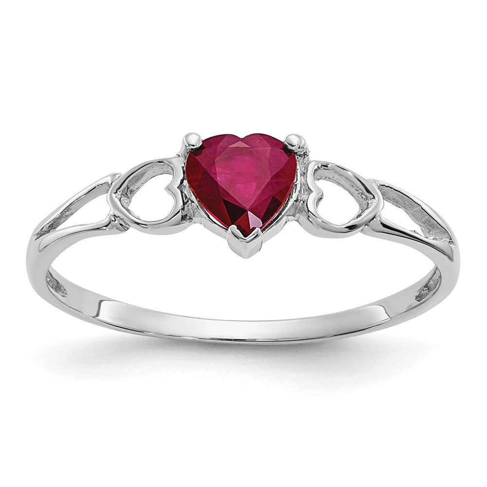 10k White Gold Polished Genuine Ruby Birthstone Ring