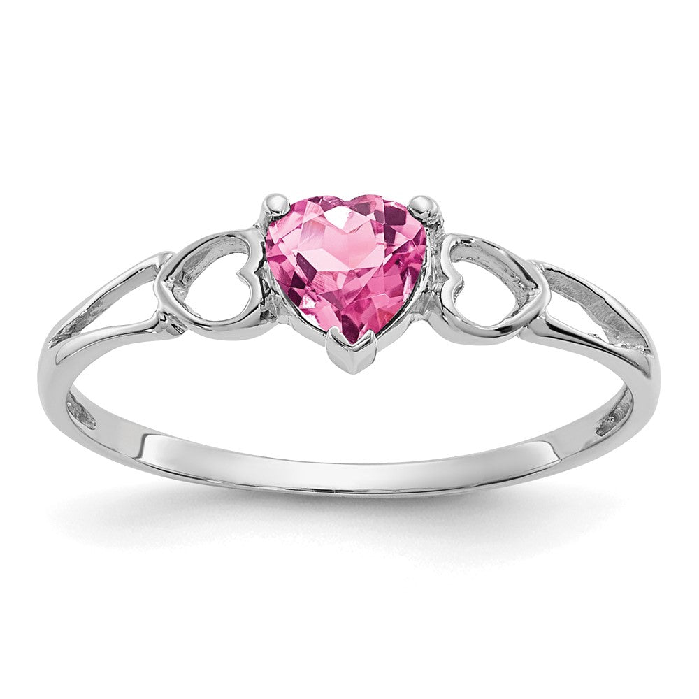 10k White Gold Polished Genuine Pink Tourmaline Birthstone Ring