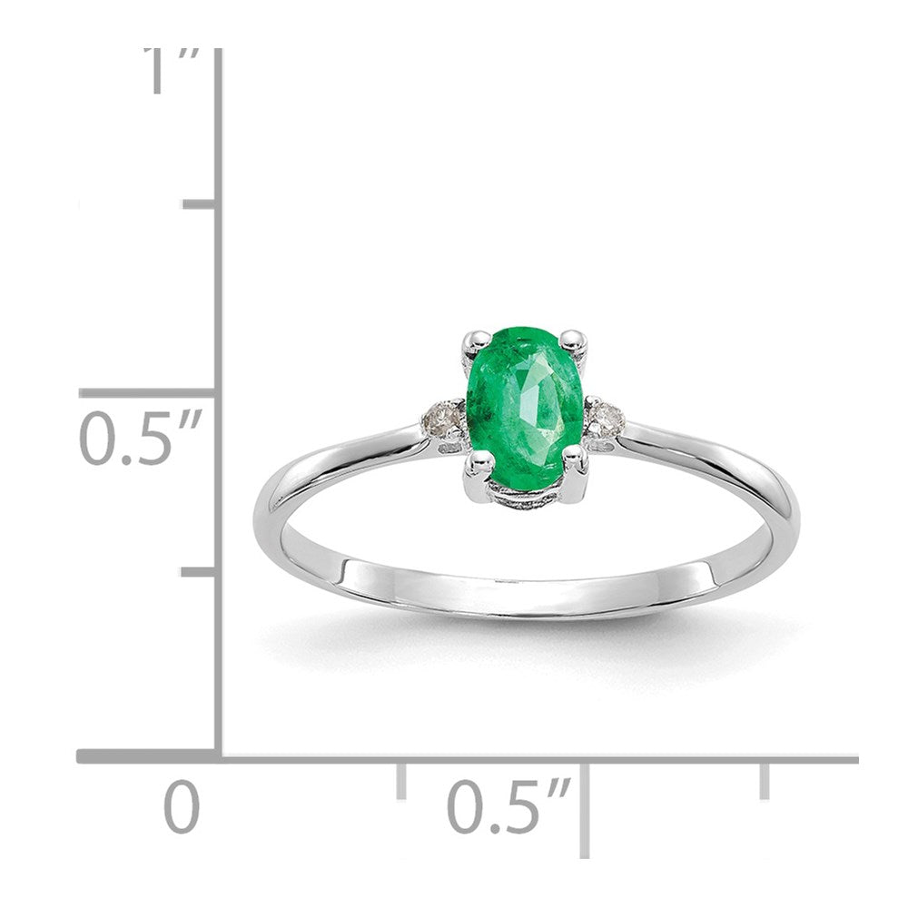 10k White Gold Polished Genuine Diamond & Emerald Birthstone Ring