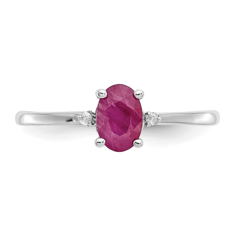 10k White Gold Polished Genuine Diamond & Ruby Birthstone Ring