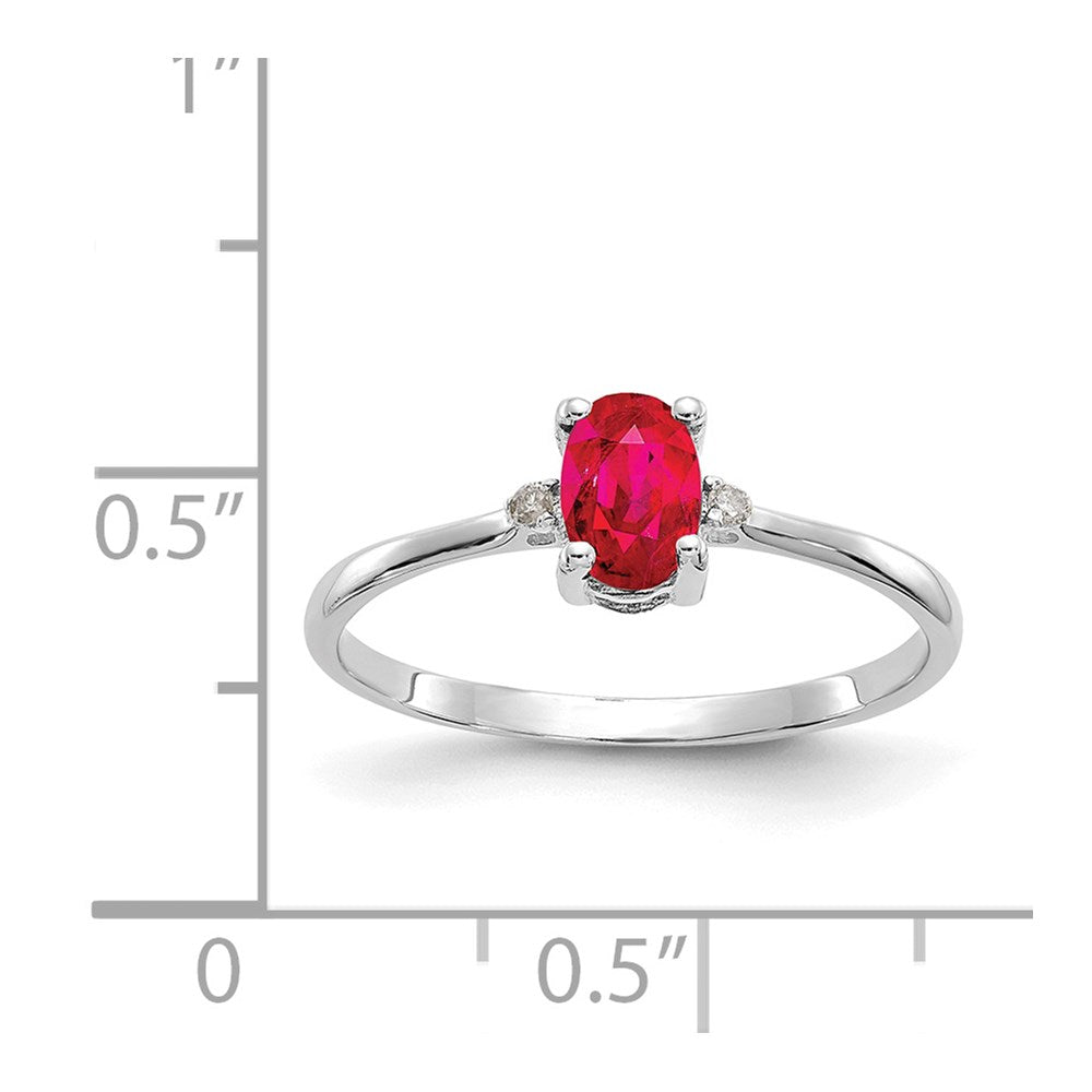 10k White Gold Polished Genuine Diamond & Ruby Birthstone Ring