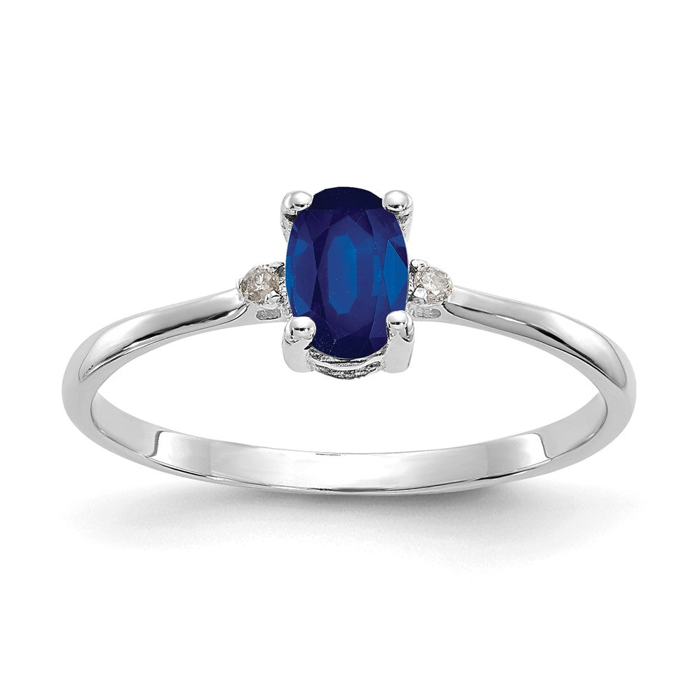 10k White Gold Polished Genuine Diamond & Sapphire Birthstone Ring