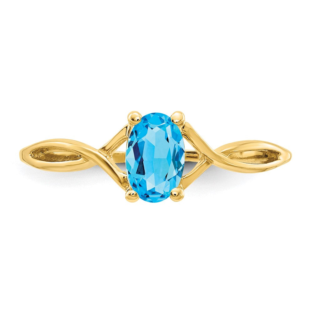 10k Polished Genuine Blue Topaz Birthstone Ring