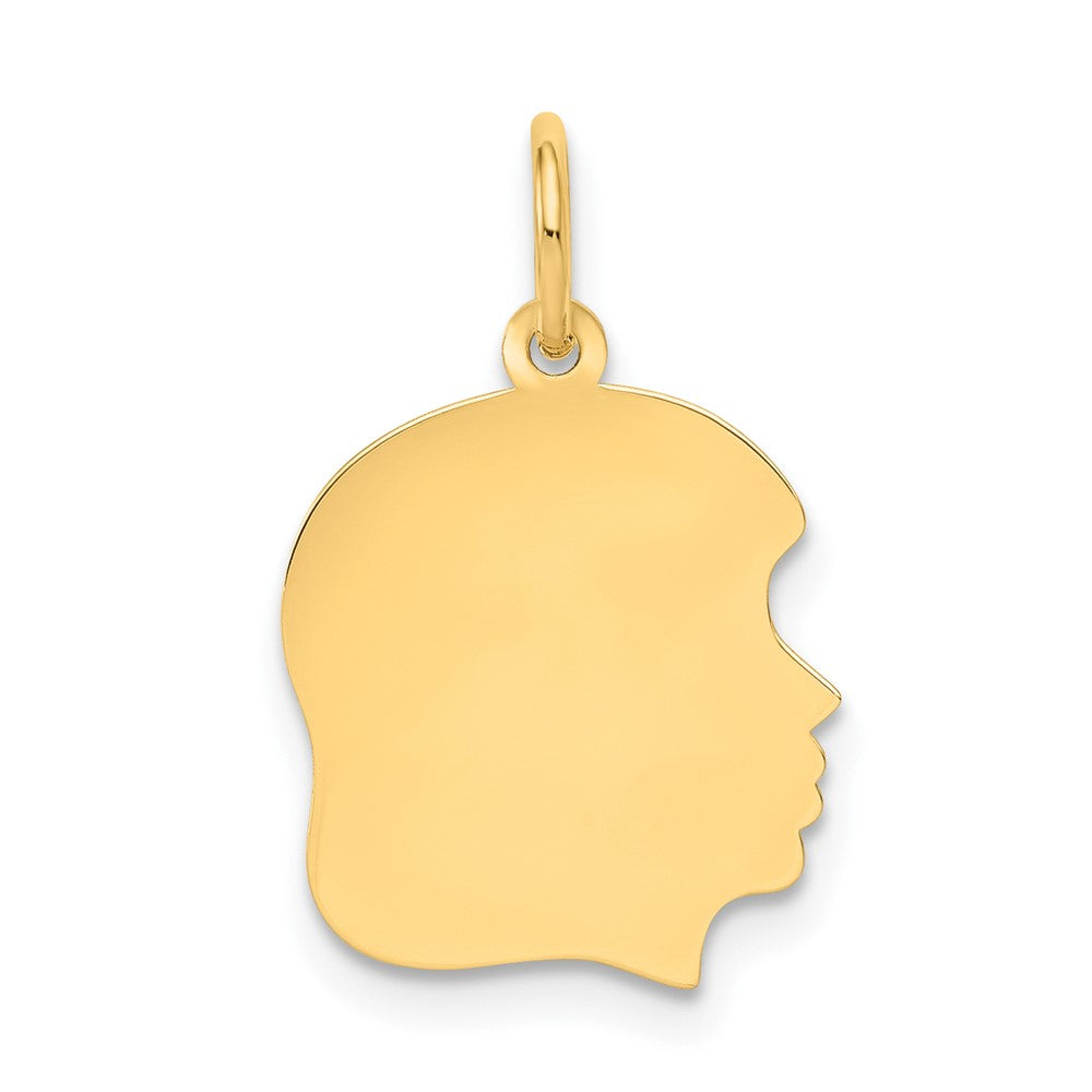 10K Plain Medium .013 Gauge Facing Right Engravable Girl Head Charm