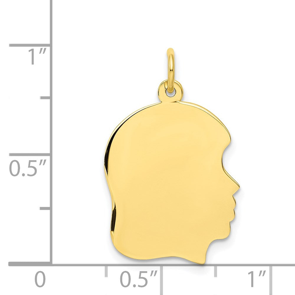 10K Plain Medium .018 Gauge Facing Right Engravable Girl Head Charm