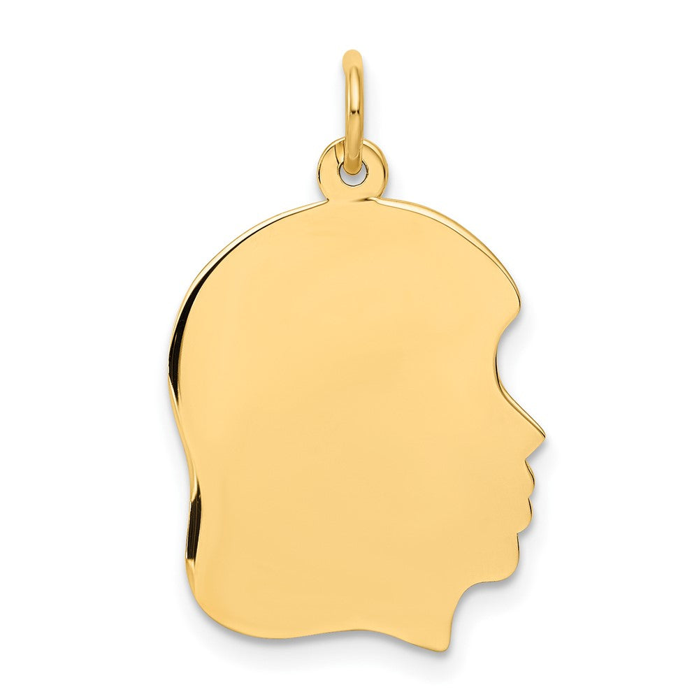 10K Plain Medium .018 Gauge Facing Right Engravable Girl Head Charm