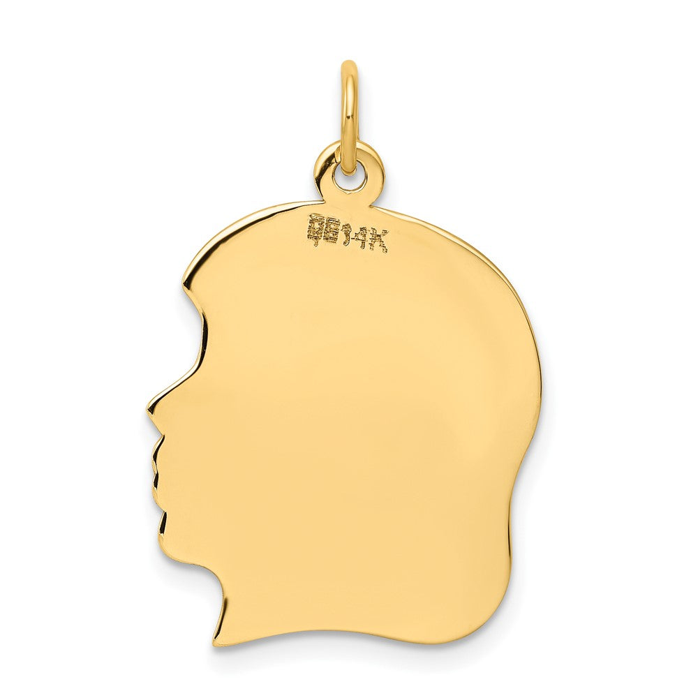 10K Plain Large .013 Gauge Facing Right Engravable Girl Head Charm