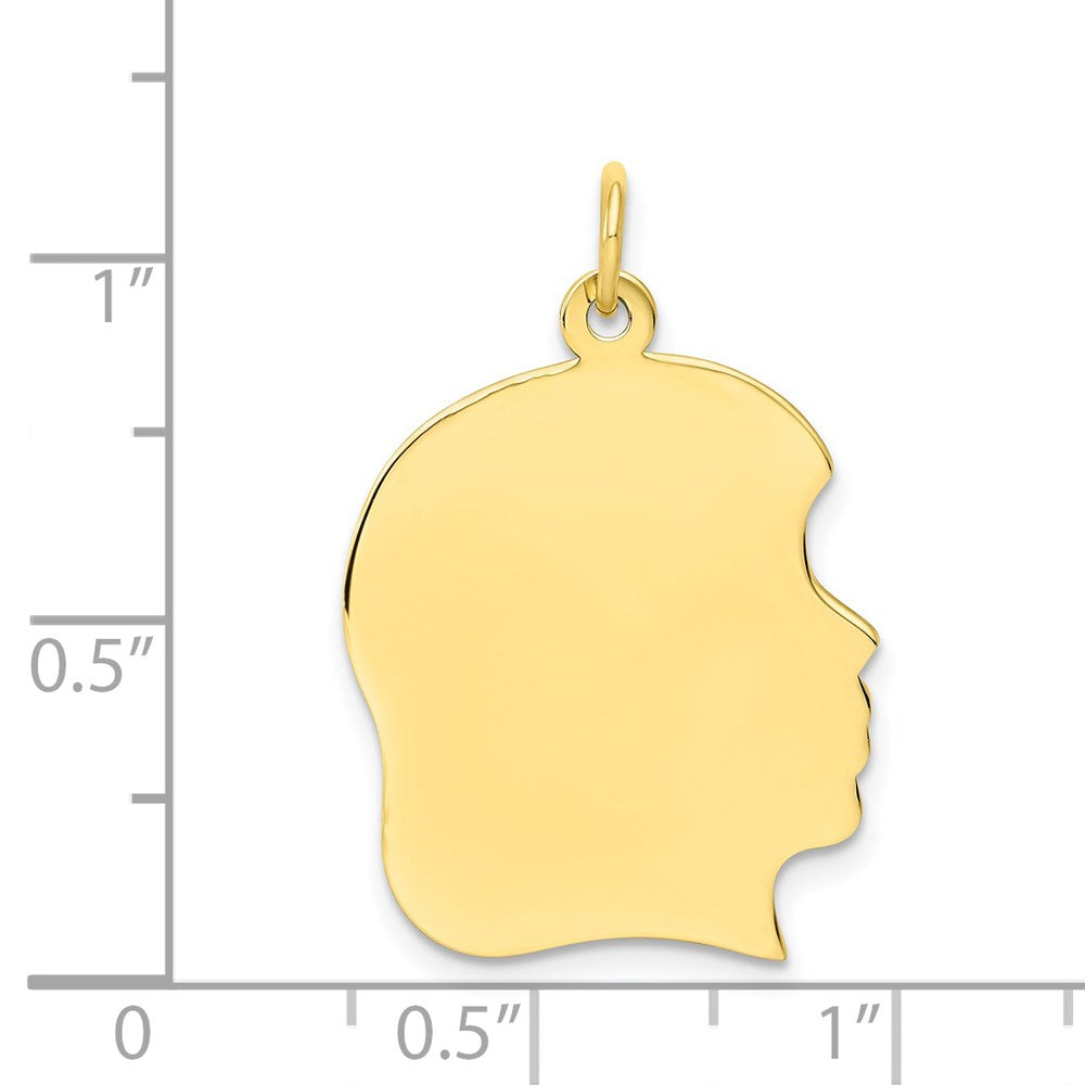 10K Plain Large .018 Gauge Facing Right Engravable Girl Head Charm