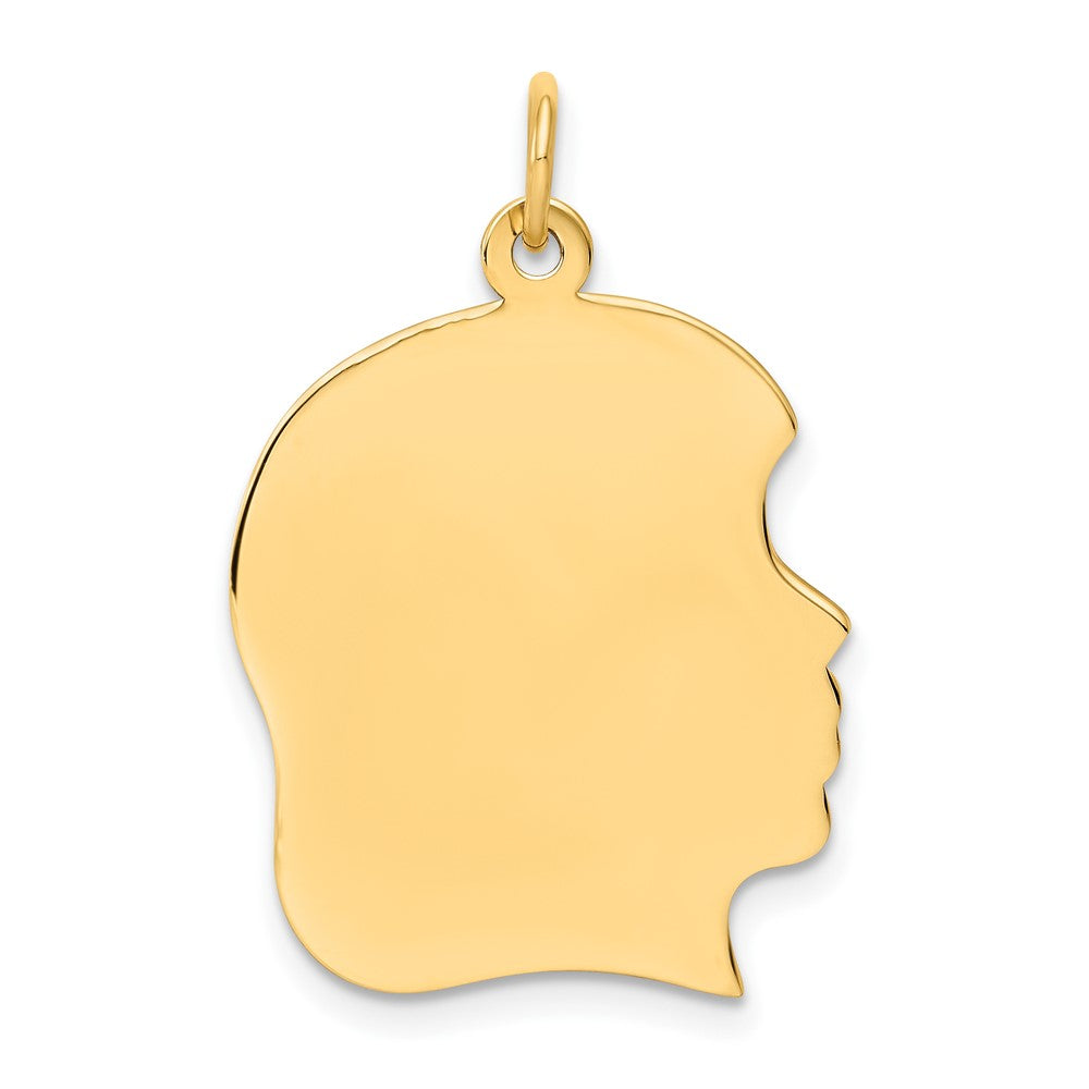 10K Plain Large .018 Gauge Facing Right Engravable Girl Head Charm