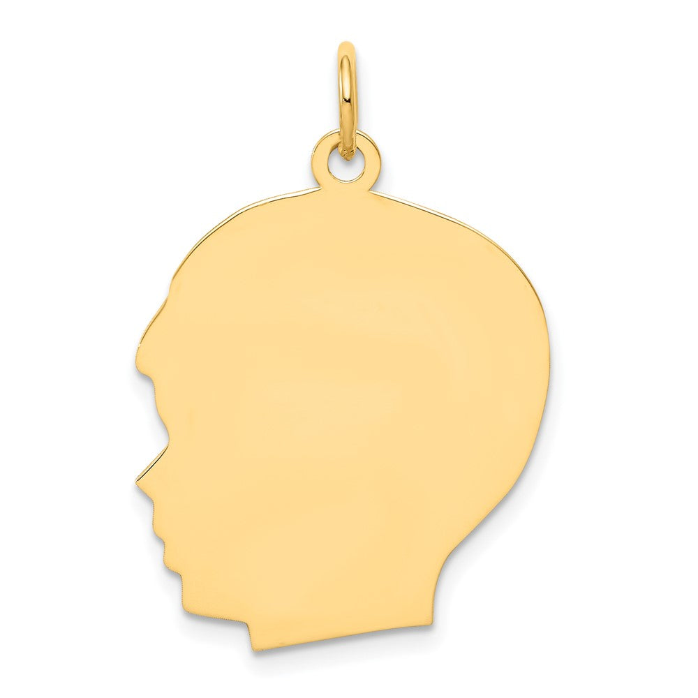 10K Plain Large .013 Gauge Facing Left Engravable Boy Head Charm