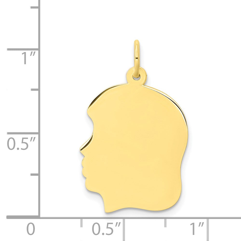 10K Plain Large .013 Gauge Facing Left Engravable Girl Head Charm