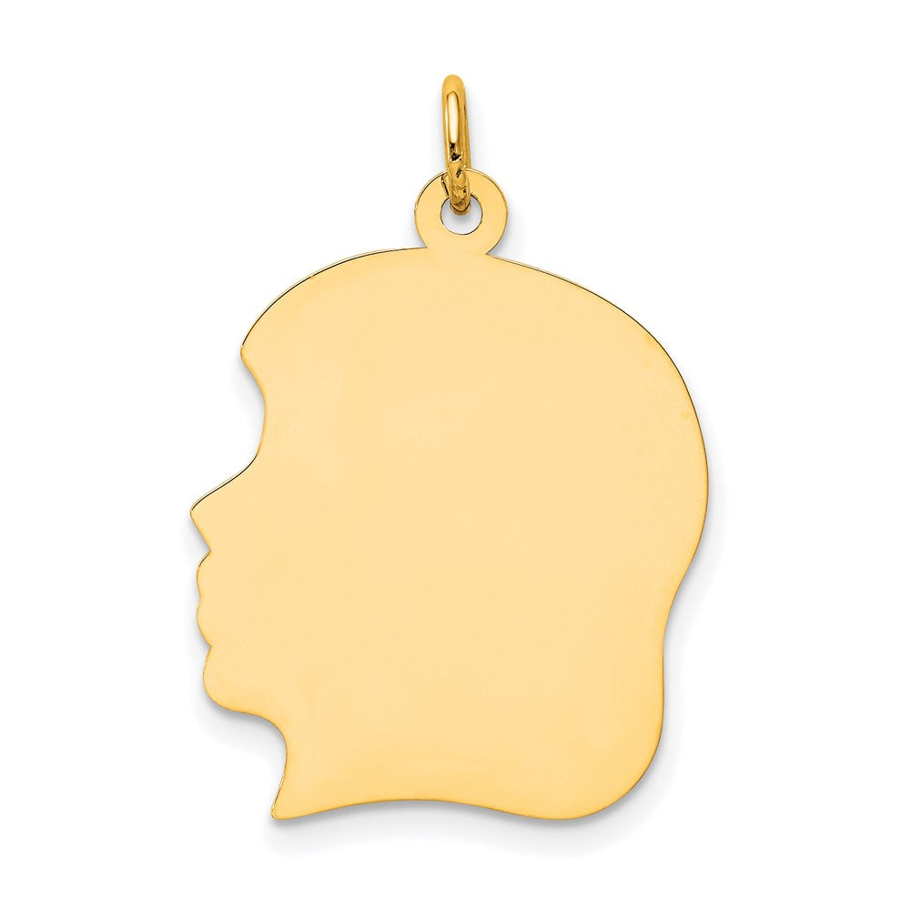 10K Plain Large .013 Gauge Facing Left Engravable Girl Head Charm