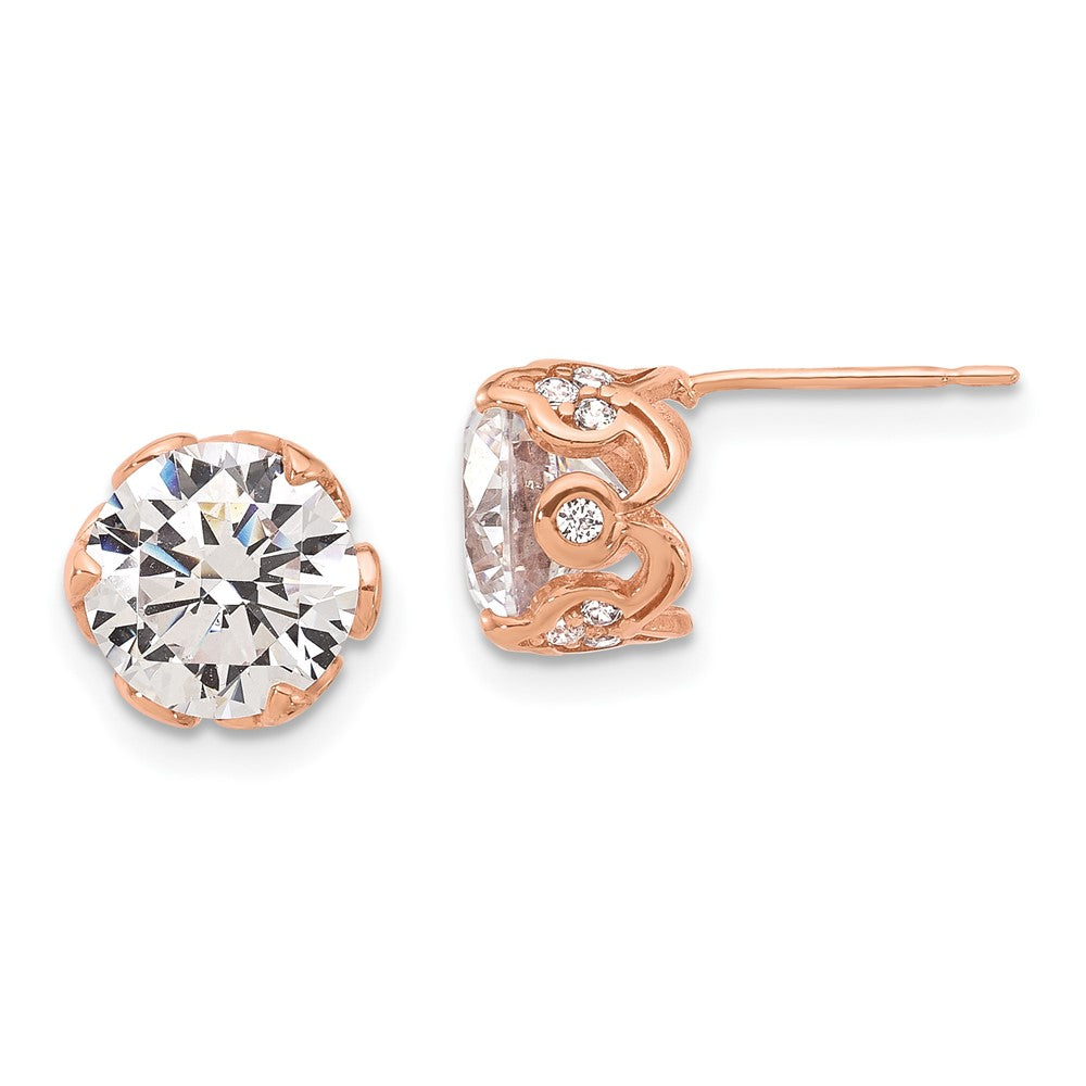 10K Tiara Collection Rose Gold Polished CZ Post Earrings