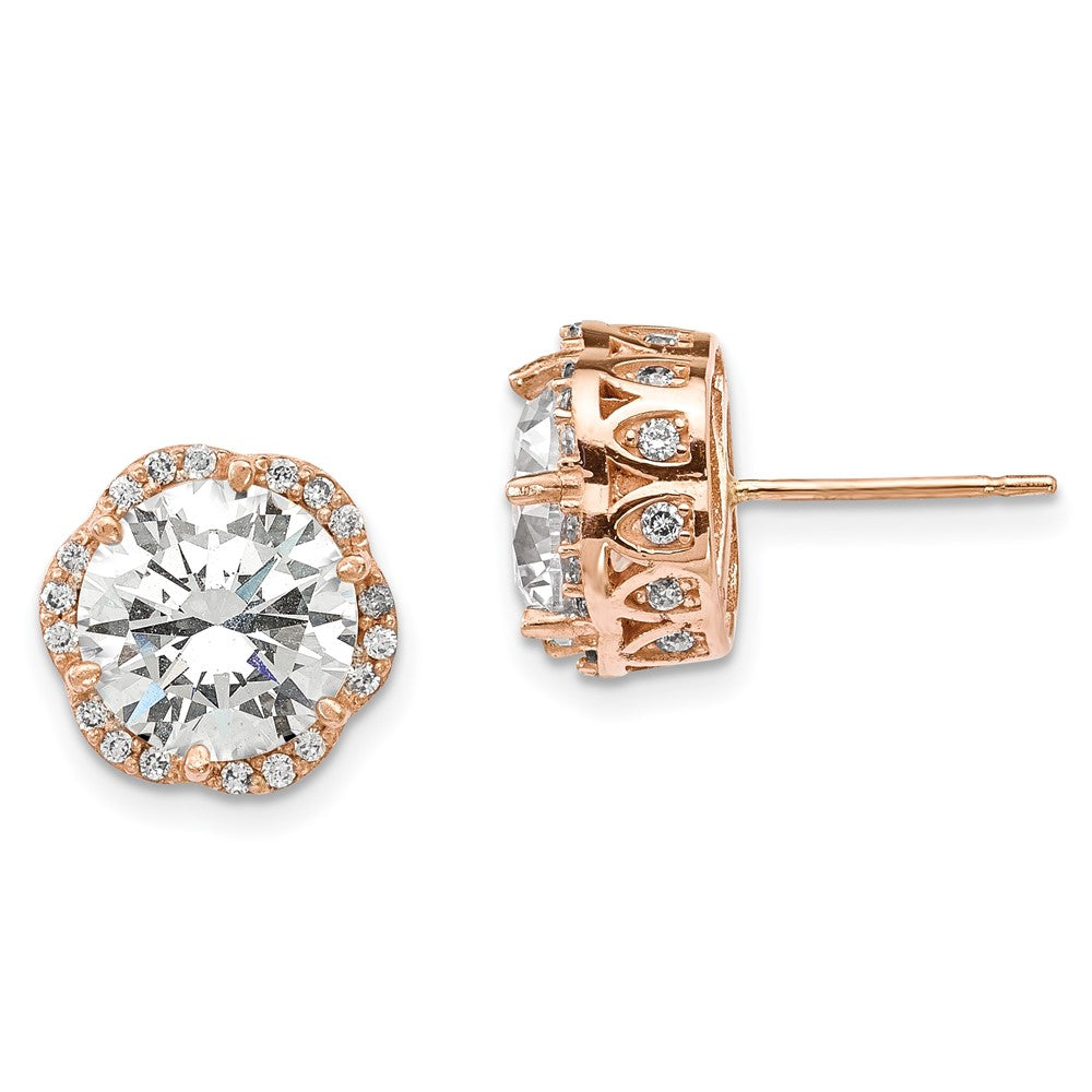 10K Tiara Collection Rose Gold Polished CZ Post Earrings