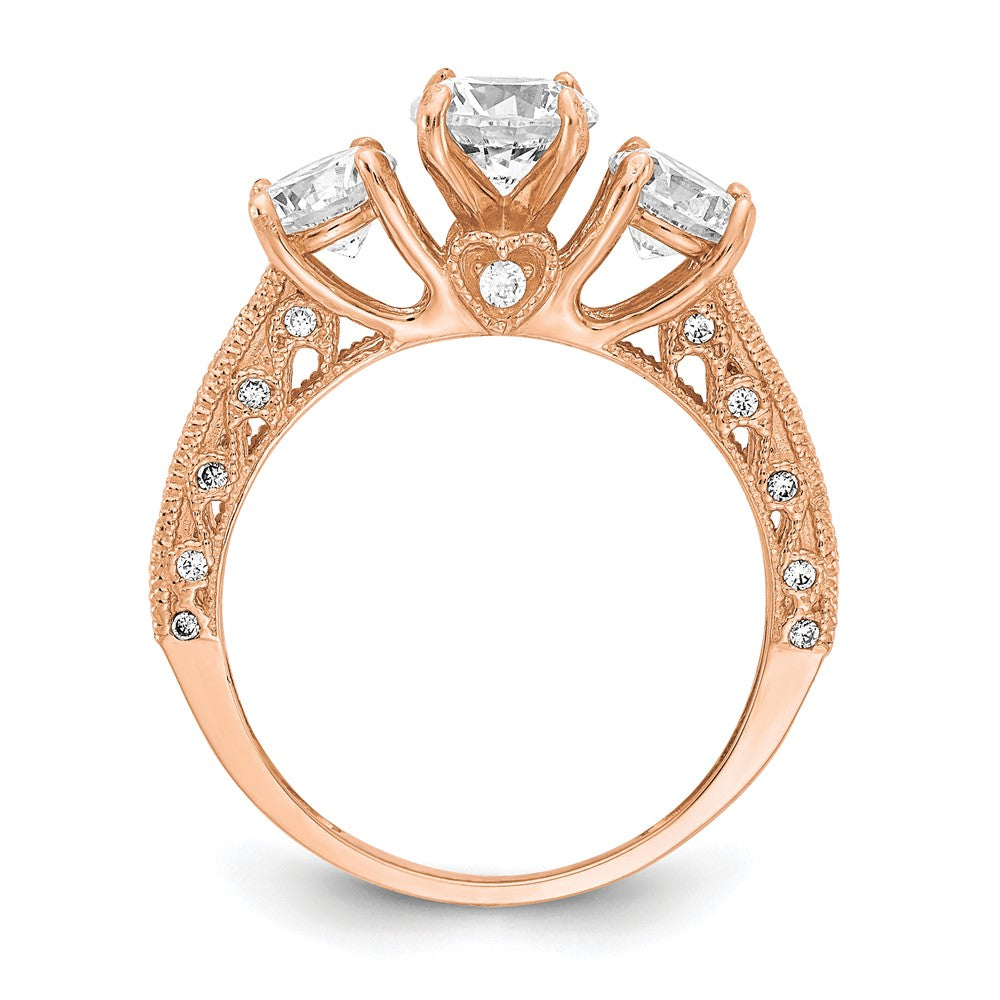 10K Tiara Collection Rose Gold Polished 3 Stone CZ Ring