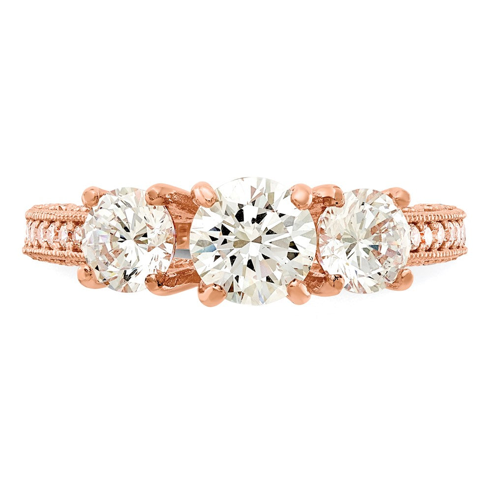 10K Tiara Collection Rose Gold Polished 3 Stone CZ Ring