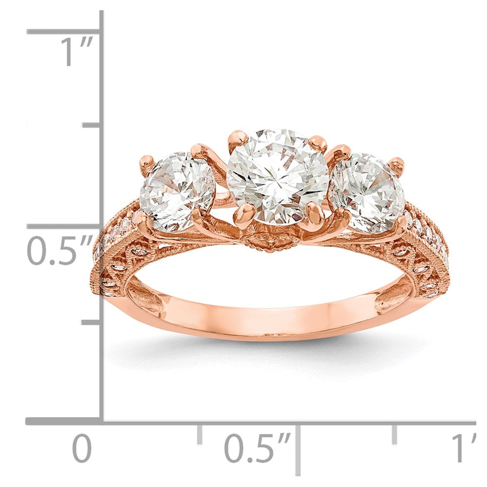 10K Tiara Collection Rose Gold Polished 3 Stone CZ Ring