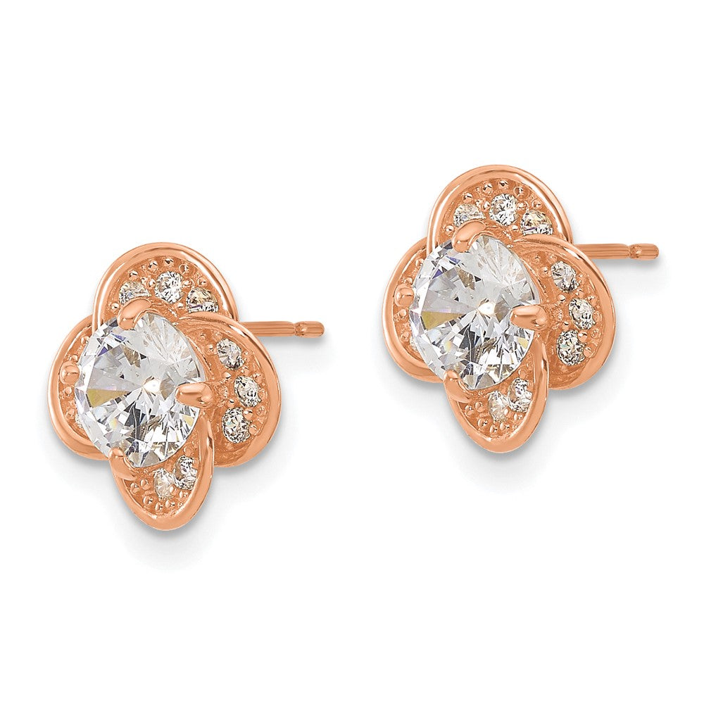 10K Tiara Collection Rose Gold Polished CZ Post Earrings