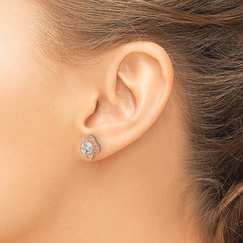 10K Tiara Collection Rose Gold Polished CZ Post Earrings