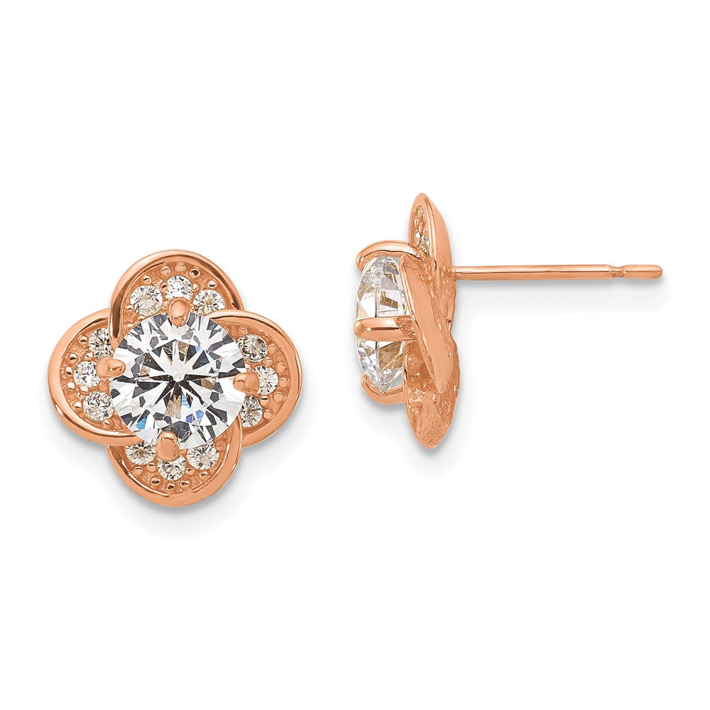 10K Tiara Collection Rose Gold Polished CZ Post Earrings