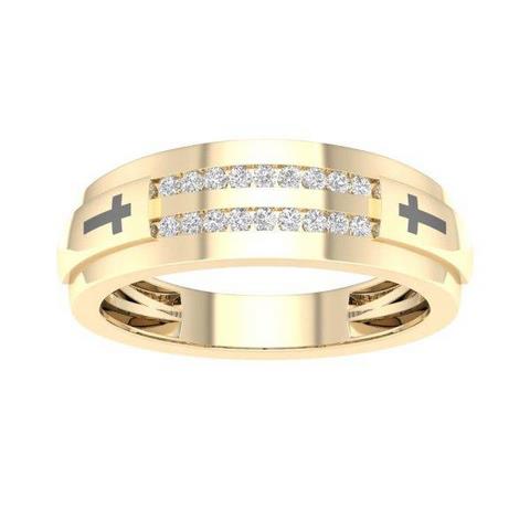 10K Yellow 0.10Ct D-Mens Bands Cross