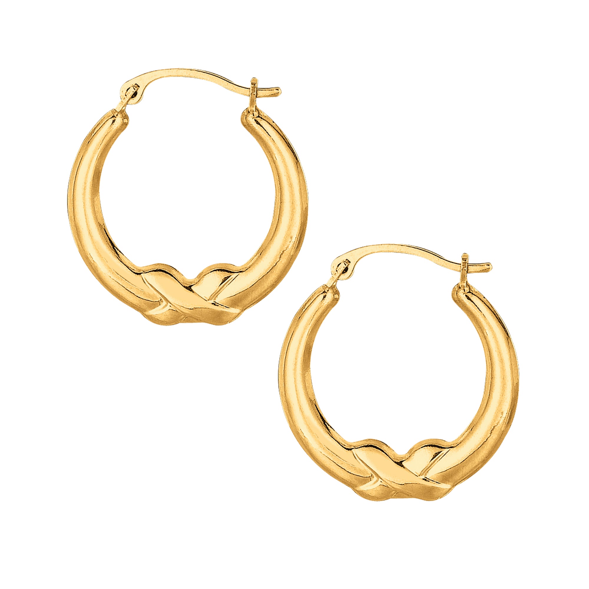 10K Yellow Gold Polished X Detail Hoop Earring