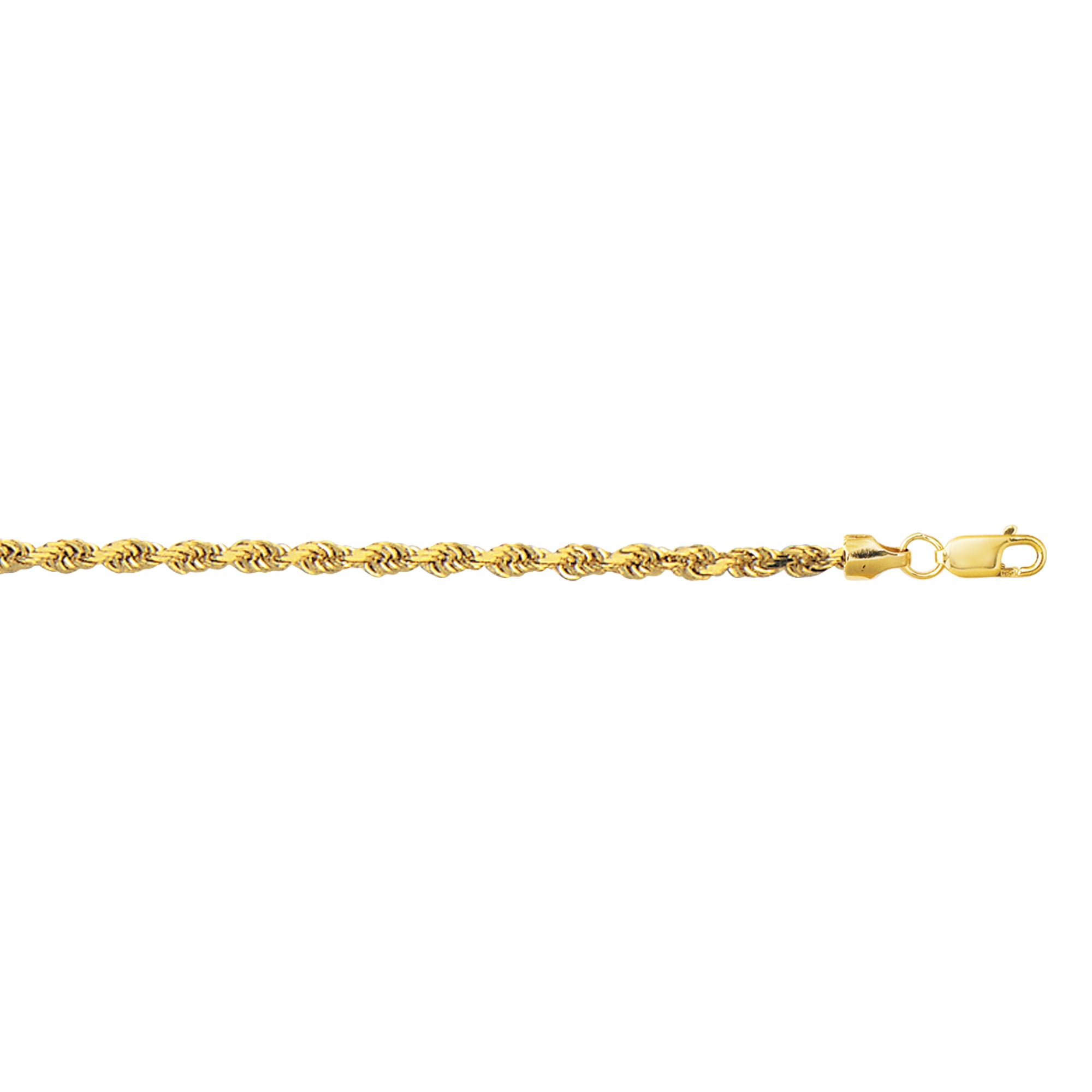 10K Yellow Gold 3.2mm Diamond Cut Lite Rope 24" Chain with Lobster Lock